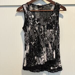 Brittany Black‎ Top Petite Med Black Sparkle Beaded Lace Whimsigoth Witchy USA